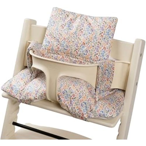 Waterproof Cotton Cushion Set, Stokke Tripp Trapp Compatible, 100% Cotton, Flower Garden, 12.0x16.5 inches, 49.5 Counts