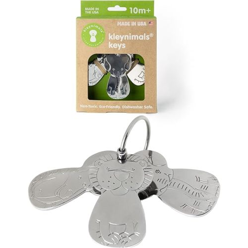 Stainless Steel Baby Keys Eli The Elephant, Gus The Giraffe, and Leo The Lion - Safe, Durable, BPA-Free, Made in USA - Ideal for Sensory Play & Early Development