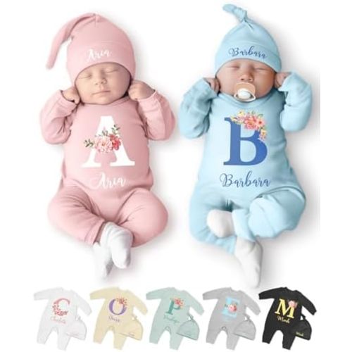 Personalized Baby Clothes Custom Name Newborn Coming Home Outfit & Hat Set for Boy Girl 0-6 Months Customized Gifts