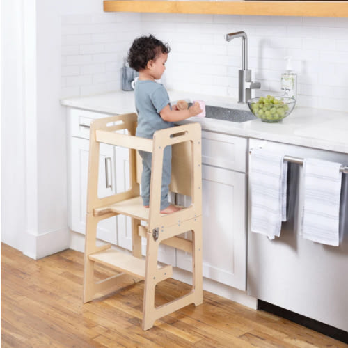Toddler Kitchen Stool & Montessori Chalkboard Desk | 4-in-1 Convertible Helper Tower