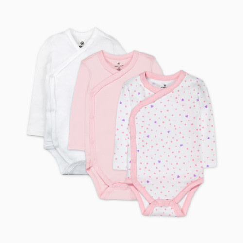 3-Pack Organic Cotton Long Sleeve Side Snap Bodysuits, Newborn - Love Dot