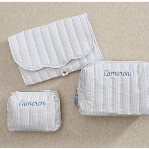 Oxford Stripe Quilted Changing Tote Travel Set