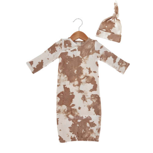 Organic Waffle Gown & Hat Set, Almond Tie Dye – SpearmintLOVE