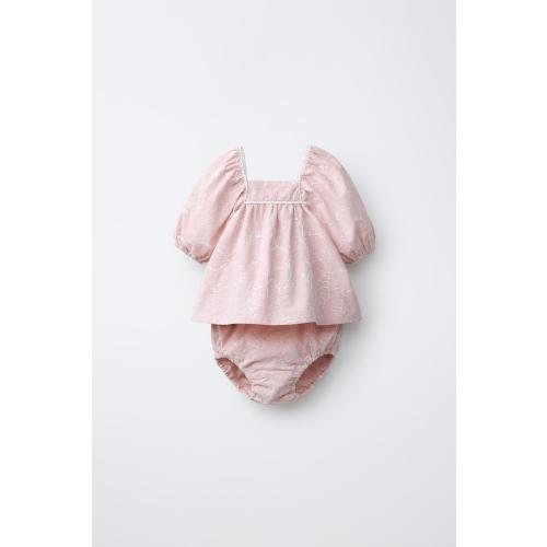EMBROIDERED LACE SHIRT AND BLOOMERS SET - Pastel pink | ZARA United States