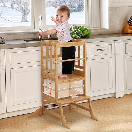 COSYLAND Toddler Standing Tower - Adjustable Height Kitchen Stool Helper