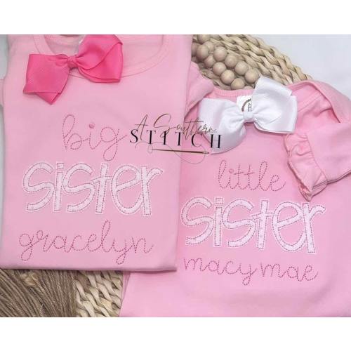 Big Sister Little Sister Ruffle Shirt & Gown | Baby Announcement | Siblings | Appliqué | Monogram