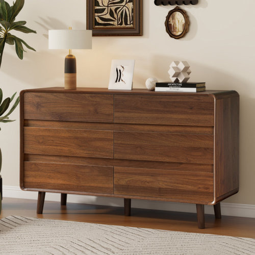 George Oliver Angela Bedroom Dresser with 6 Drawer, Wood Walnut Modern Dresser, 47.2" W x 15.8" D x 30.7" H & Reviews | Wayfair