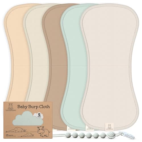 LittleHippo Baby Burp Cloth, 100% Organic Cotton, 5 Pack w/Pacifier Clip, Gift Box, Extra Absorbent & Soft, Boys & Girls, Baby Essentials Large Burping Cloths for Newborn Registry, 21"x10"