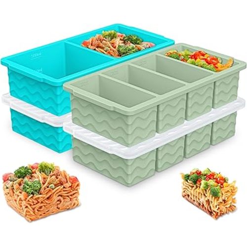 Silicone Freezer Molds for Soup with Lid, 1-Cup & 2-Cup Large Ice Cube Trays Food Storage Containers for Meal Prep, Freeze 500mL/250mL/125mL Portions – 4 Pack (1-Cup Green*2 & 2-Cup Blue * 2)