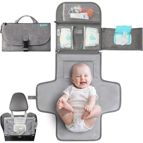 Kopi Baby Portable Diaper Changing Pad with Wipes Pocket, Premium Grey