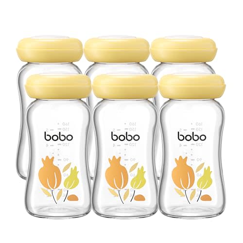 YOHKOH Glass Breast Milk Storage Bottles - 100% Leak-Proof, BPA-Free Breastmilk Storage Containers, Freezer & Dishwasher Safe, Ideal for Nursing Mothers (Yellow, 5.4oz (Pack of 6))