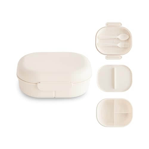 mushie Kids Bento Lunch Box | 3-Compartment & Removable Divider + Fork & Spoon Utensils | Great For Meals, School, Snacks On-the-Go | Dishwasher Safe (Ivory)