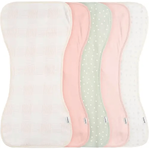 Gerber Baby Unisex Burp Cloths 5-Pack, Pink, Size 10.5" x 21"