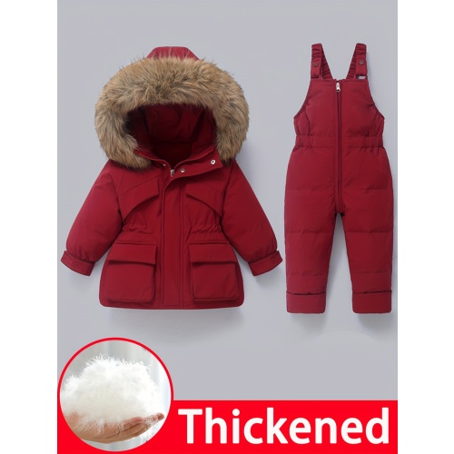 4-5Y Infant And Toddler Clothing, Warm Down Jacket, Ski Suit, Hooded Jacket + Apron Trousers, Winter Children's Outdoor Snow Jacket, Thickened, Overcoming Boys And Girls' Windproof Snow Pants, Suitable for 1-6 Years Old Halloween Costumes Kids Clothes, To