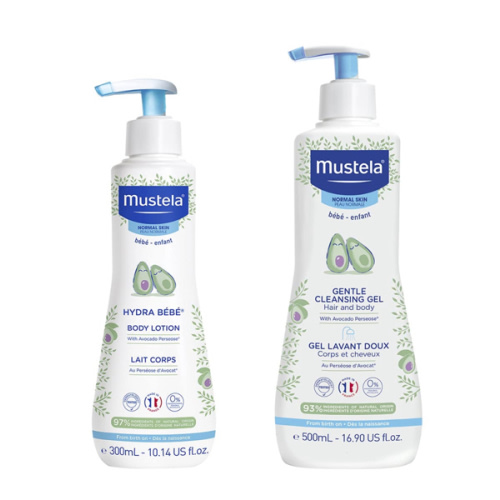 Mustela Baby Bath Time Gift Set - Baby Skin Care Essentials with Natural Avocado - Contains Hydra Bebe Body Lotion 10.14 fl. oz. & Gentle Cleansing Gel 16.9 fl. oz. - 2 Items Set