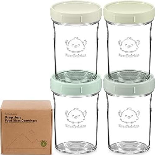 KeaBabies 4-Pack Baby Food Storage - Leak-Proof, Microwavable Baby Food Storage Containers, Puree Glass Baby Food Containers, Baby Food Jars with Lids, Baby Food Freezer Tray (Sage)