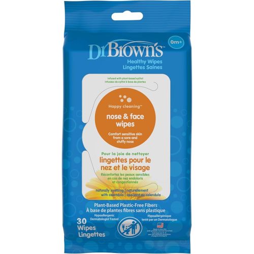 Dr. Brown's Nose and Face Healthy Wipes, Safe Cleaning and Moisturizing for Babies and Toddlers, Hypoallergenic for Sensitive Skin, 30 count, 1-Pack (Packaging May Vary)