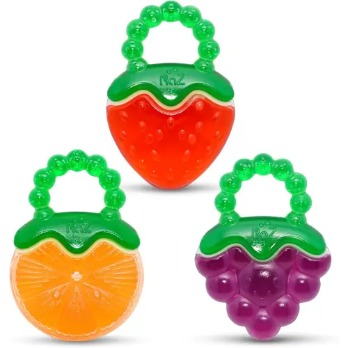 RaZbaby Fruit Koolers 3-Pack Koolers Water-Filled Teethers – Fun Fruit-Inspired Cooling Relief for 3M+ | Safe, BPA-Free Teether that Soothes Tender Gums