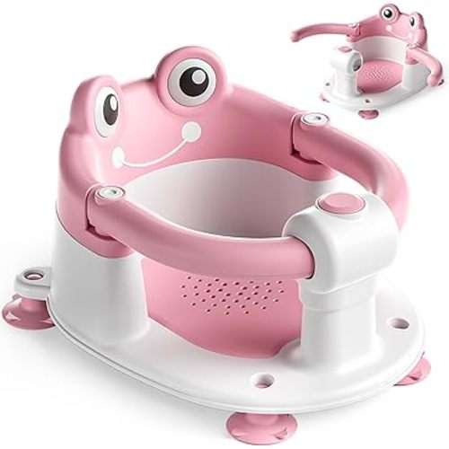 Baby Bath Seat for Babies 6 Months & Up - Toddler Bath Seats for Baby Sitting Up with 4 Suction Cups & Soft Cushion, Non-Slip Infants Shower Bathtub Chair for Newborn Girls, Pink