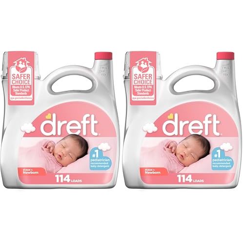 Dreft Stage 1 Newborn Baby Liquid Laundry Detergent,Gentle on Sensitive Skin,HE Compatible,114 loads,(Pack of 2)