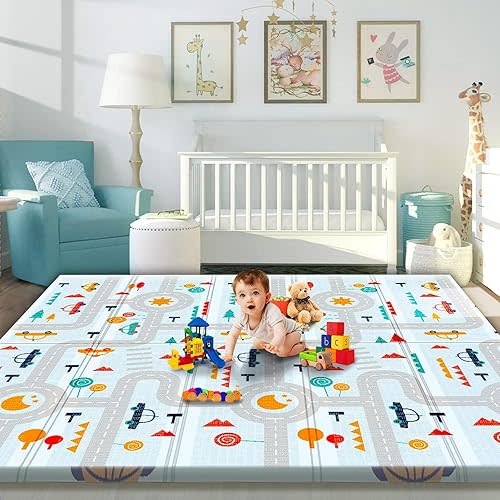 Gimars Baby Play Mat, 79" x 71" x 0.6" Foldable Play Mat, Reversible Baby Mat for Floor, Extra Large Baby Play Mats for Floor, Waterproof Foam Playmats for Babies, Infants, Toddlers, Tummy Time