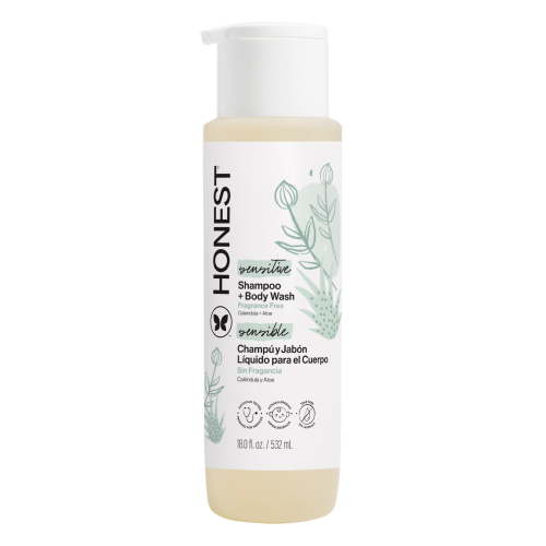 Honest Sensitive Shampoo and Body Wash, 18 Fl Oz Hypoallergenic for Babies and Family