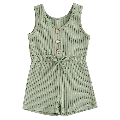 TheFound Toddler Baby Girl Summer Romper Ribbed Clothes Infant Baby Jumpsuit Button Down Rompers Clothing 0-5T