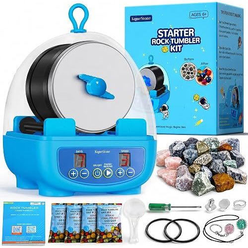 Rock Tumbler Kit for Kids & Beginners – 1LB Quiet Rock Polisher with Noise-Reducing Cover, 3 Speeds, 9-Day Timer & Memory, Complete STEM Gift with Rocks & 4-Stage Grit