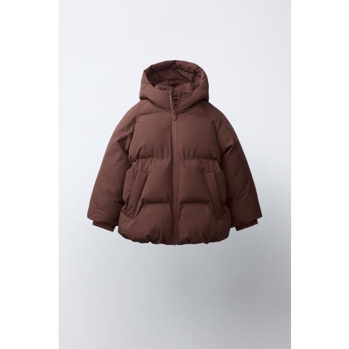 WATER REPELLENT HOODED PUFFER COAT - Dark russet | ZARA United States