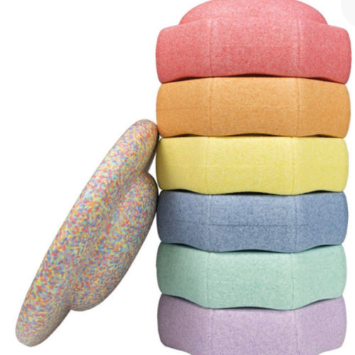 Nuby Stepping Stones StepPebbles with Balance Board - Montessori-Inspired Sensory Play - Stack, Step, & Balance Indoor & Outdoor Play - Waterproof & Holds Up to 400 lbs - Pastel Colors