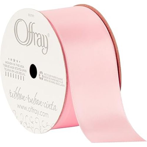 Berwick Offray Wide Double Face Satin Ribbon, Light Pink, 1 1/2 in x 12 ft (38 mm x 3.6 m)