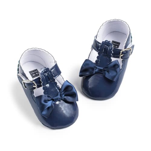 Meckior Infant Baby Girls Soft Sole Bowknot Princess Wedding Dress Mary Jane Flats Prewalker Newborn Light Baby Sneaker Shoes