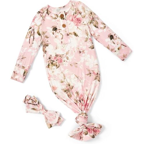 PATPAT Baby Sleeper Gown with Bamboo Viscose for Newborn Girls Boys, Knotted Nightgown with Mittens for Infant Home Coming
