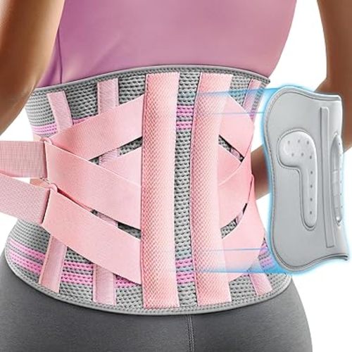Back Brace for Lower Back Pain Women with 9X Support System, Ergonomic Lumbar Support for Pain Relief, Breathable Mesh Design with 3D Silicone Pad for Sciatica, Pink Size XL (Waist: 45.3"-51.2")