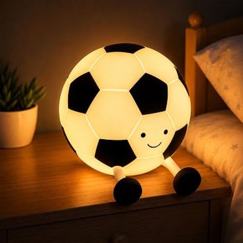 Soccer Night Light for Boys, Rechargeable Kids Night Light with Timer, 3-Level Dimmable Silicone Soccer Lamp for Bedroom Decor, Nursery Lamp, Soccer Gifts for Boy