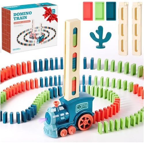200 PCS Domino Train Toys Set, Automatic Dominos Building and Stacking Creative Game for 3+ Year Old, Electric Dominoes Stem Montessori Toys for Kids Autistic Boys 3 4 5 6 Year Old Birthday Gifts