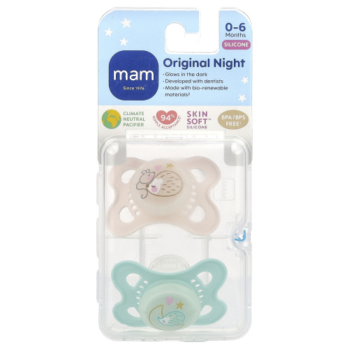 MAM Original Night, Pacifier, 0-6 Months, 2 Count