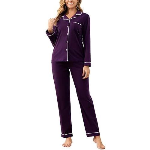 100% Cotton Pajama Sets for Women 2 Piece Long Sleeve Button Down Pjs Soft Comfy Ladies Sleepwear Lounge Sets S-XL