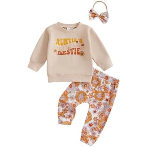 Karuedoo Toddler Baby Girl Clothes Letter Print Long Sleeve Sweatshirt Top Floral Pants Headband Set 3Pcs Fall Winter Outfits
