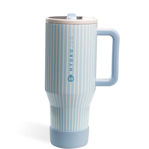 HydroJug Traveler - 32 oz Water Bottle with Handle & Flip Straw - Fits in Cup Holder, Leak Resistant Tumbler-Reusable Insulated Stainless Steel & Rubber Base - Gifts for Women & Men, Cape Cod