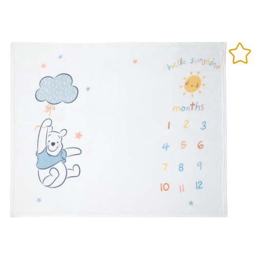 Disney Winnie the Pooh White, Yellow, Aqua Milestone Baby Blanket