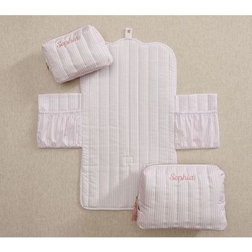 Oxford Stripe Changing Pad Essentials Tote Travel Set , Pink