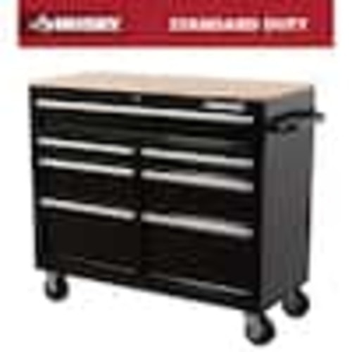 Husky Standard Duty 41 in. 7-Drawer Gloss Black Mobile Workbench Cabinet with Solid Wood Top H41MWC7GBLK
