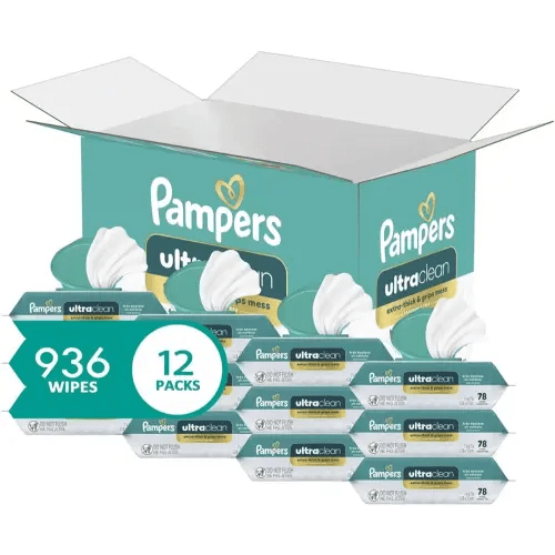 Pampers Ultra Clean Baby Wipes (Previously 'Free & Gentle'), 99% Water, Hypoallergenic, Unscented, 100% Plant Based, Plastic-Free, 936 Baby Wipes Total (12X Flip-Top Packs) [Packaging May Vary]