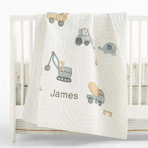 Personalized Construction Crossing Organic Cotton Baby Crib Quilt