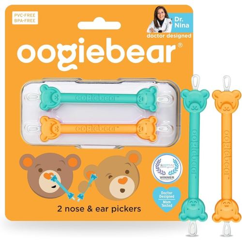 oogiebear: Baby Nose Cleaner & Ear Wax Removal Tool - Safe Booger & Earwax Removal for Newborns, Infants, Toddlers - Dual-Ended - Essential Baby Stuff, Diaper Bag Must-Have, Orange & Seafoam with case
