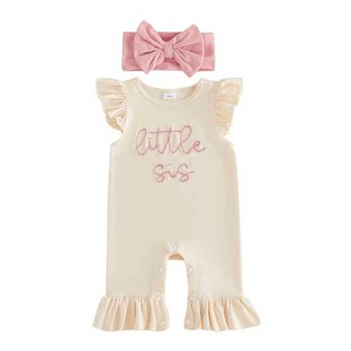 Newborn Baby Girl Clothes Jumpsuit Little Sis Embroidery Ruffle Sleeveless Romper Coming Home Hospital Outfits