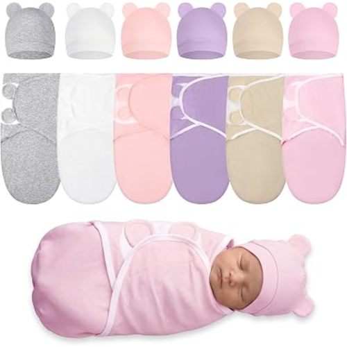 Ramede 6 Pack Preemie Swaddle with Hat, 100% Cotton, Classic, Light Color