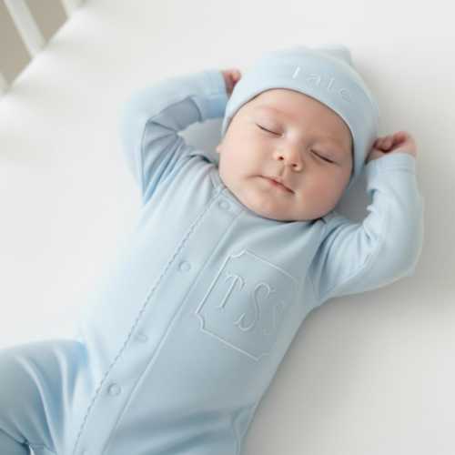 Blue Newborn Outfit Coming Home Hospital Clothes Baby Boy Monogram Sleeper Personalized Footie Embroidered Set Custom Bundle Infant Gift