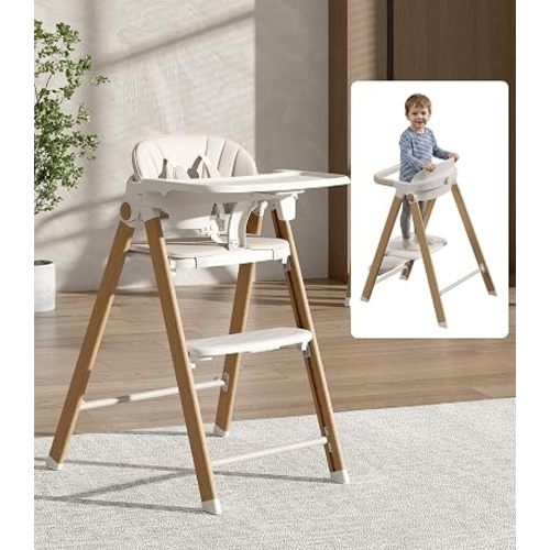 Convertible Baby High Chair to Toddler Tower, Foldable Wood Grain Highchair